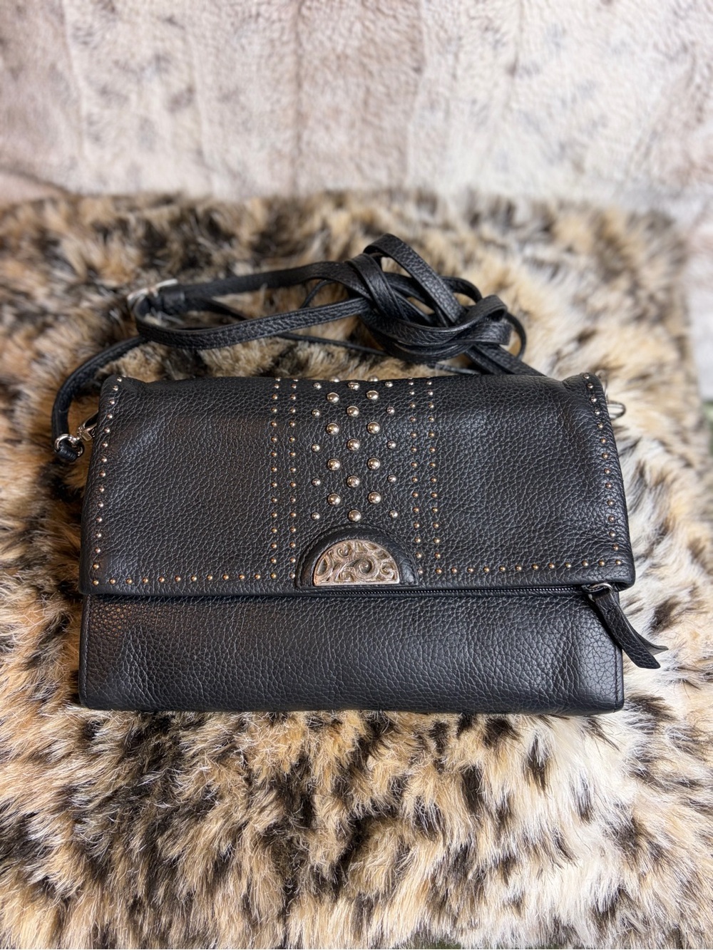 Brighton “Pretty Tough”Studded Leather Crossbody Bag #1382
